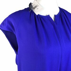 Magaschoni Women Midi Dress Sz 12 Women Blue Silk Cap Sleeve Lined